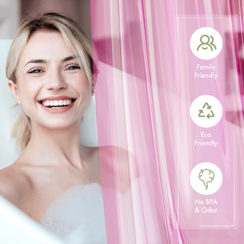 AmazerBath Shower Curtain Liner, 72x72 Transparent Hot Pink Shower Liner, Lightweight Plastic Shower Curtain Liners, Cute Waterproof Shower Liner for Bathroom with 3 Magnets & 12 Grommet Holes - color: Clear Hot Pink, size: 72"W x 72"L (Pack of 1)