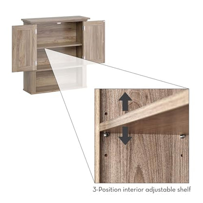 RiverRidge Hayward 2-Door Bathroom Wall Medicine Cabinet, Light Woodgrain | Open Display Shelf, Adjustable Interior Shelf, Laundry Storage, Wall-Mounted Over the Toilet Space-Saving Cabinet - color: Light Woodgrain