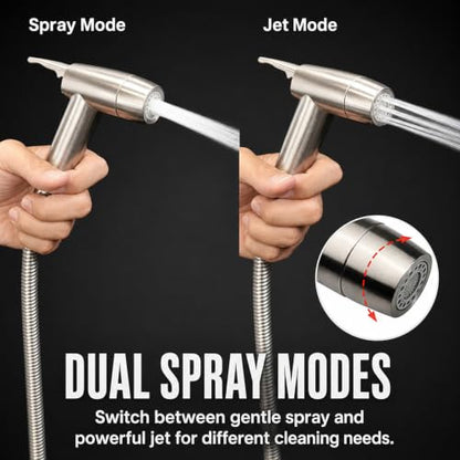 Handheld Bidet Sprayer for Toilet, Dual Spray Modes with Lockable Push Button, High Pressure Bathroom Sprayer, No-Drill Toilet Tank Mount, Stainless Steel Hose Set, Black Finish, Niken Color - color: Brushed Niken