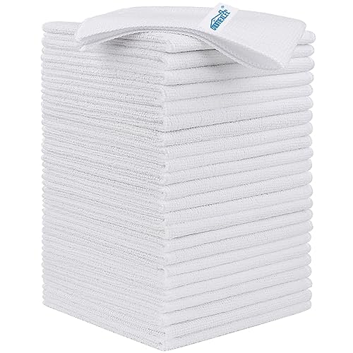 HOMEXCEL 24PK Microfiber Cleaning Cloth, Cleaning Rag for Home, 11.5x11.5in | Reusable, Lint Free, Scratch-Free and Highly Absorbent Towels for Kitchen, Window and Glass, Cars, White - color: White