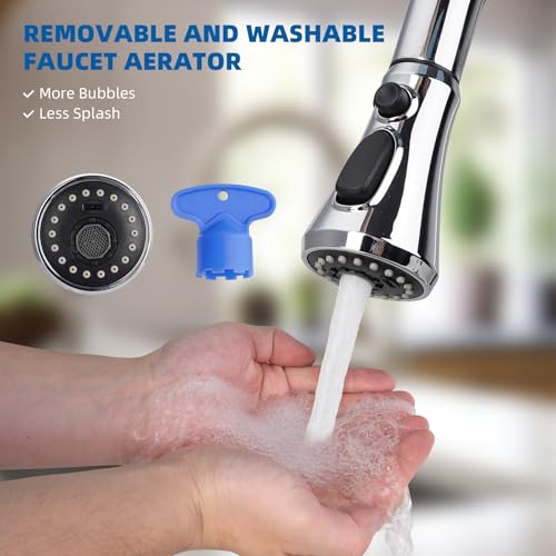 Hibbent Pull Down Kitchen Faucet Head Replacement, NSF/ANSI/CAN 61 & CUPC Certified 3-Function Sink Spray Nozzle with 15 Adapters Compatible with Moen, Delta, Kohler Faucets, Chrome - color: Chrome, style: 1.8 Gallon Per Minute