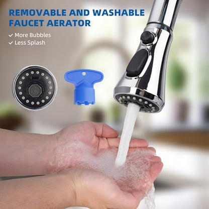 Hibbent Pull Down Kitchen Faucet Head Replacement, NSF/ANSI/CAN 61 & CUPC Certified 3-Function Sink Spray Nozzle with 15 Adapters Compatible with Moen, Delta, Kohler Faucets, Chrome - color: Chrome, style: 1.8 Gallon Per Minute