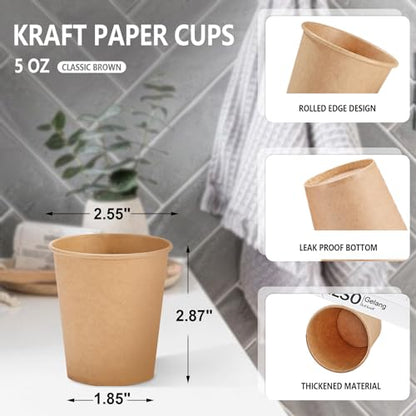 SIUQ 400 Pack 5 oz Kraft Paper Cups, Disposable Bathroom Mouthwash Cups | Small Espresso Cups 5 Ounce, Hot/Cold Beverage Drinking Cup for Parties, Bathroom, Home, Store, Travel, Events (Brown) - style: 5oz-400pack