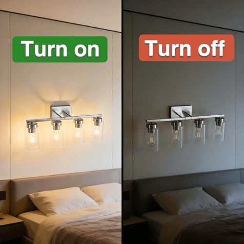 4-Light Bathroom Light Fixtures, Nickel Modern Vanity Lights Over Mirror, Bathroom Wall Sconces with Clear Glass Shade for Living Room Bedroom Hallway Cabinet Porch - color: Nickel