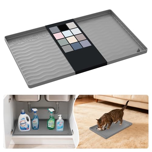 URMONA Waterproof Silicone Under Sink Mat 16'' x 10'' Shelf Liner for Kitchen and Bathroom, Cabinet and Counter Protector, Storage and Organizers, Litter Mat, Pet Cat Puppy Essentials(Beige) - color: Beige, size: 10"W x 16"L