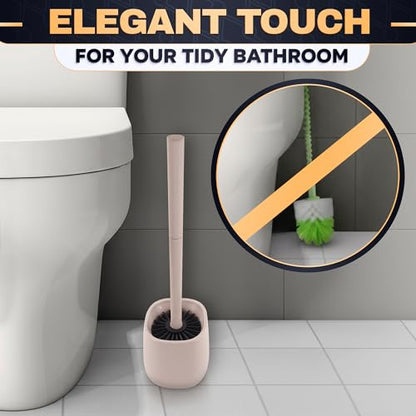 Silicone Toilet Brush and Holder Set - Cream RV Toilet Brush with Holder, Flexible Head, Soft Bristles, Detachable Handle and Freestanding Base, Compact Bathroom Cleaning Tool with Minimalistic Design - color: Cream