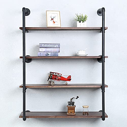 Industrial Pipe Shelves With Wood Planks,Rustic Pipe Shelving Wall Shelf | Metal Pipe Solid Pine Wood,Easy to Assemble,Wooden Board Thickness 0.78 In,For Bar Farmhouse Kitchen Office Bathroom,Bedroom - color: 4-layer, size: 36in