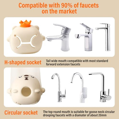 2PCS/Set Faucet Handle Extender for Kitchen and Bathtub Sink, Tap & Nozzle Hand Wash Helper for Sink & Bathroom Spout, Universal Sink Handle Extenders, Animal Design (White)