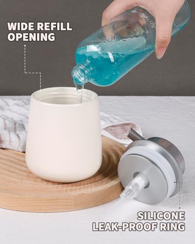 BosilunLife Ceramic Soap Dispenser - Dish Soap Dispenser for Bathroom 12Oz | Refillable Liquid Hand Wash Dispenser for Essential Oil, Lotion Soap, Beige & Grey - color: Beige With Silver Pump