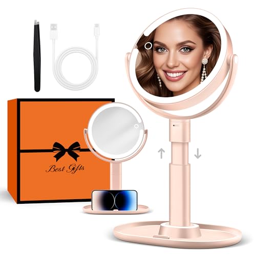 B Beauty Planet Makeup Mirror with Lights, Lighted Magnifying Mirror 30X with 3 Lighting and Adjustable Brightness, 2-Sided Height Adjustable Vanity Mirror for Bathroom, Gifts for Women Pink - color: Pink