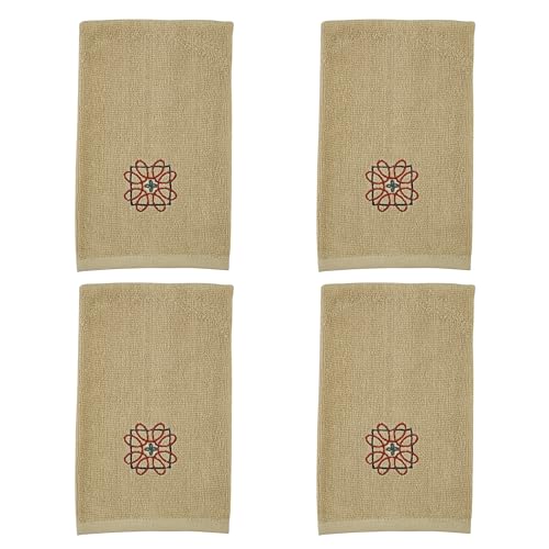 Park Designs Gemstone Fingertip Towel Set of 4 | 19" x 11" | Cotton Terry | Geometric Pattern | Red & Blue Bath Decor - color: Gemstone Fingertip Towel