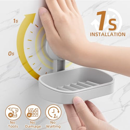 Soap Holder, Soap Dish for Shower, Suction Cup Bar Soap Holder | Soap Bar Holder for Shower, Wall Mounted Self Draining, NO Drill Sponge Holder for Bathroom, Bathtub Kitchen Sink, Grey - style: 1 tier Grey