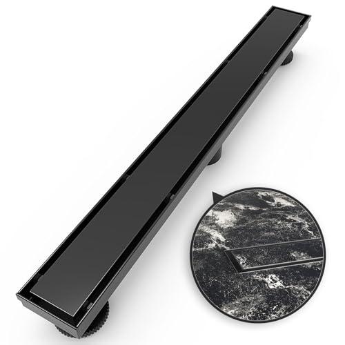 WEBANG 24 Inch Linear Shower Drain Rectangular Floor Drain with Accessories Reversible 2-in-1 Cover Tile Insert Grate Removable SUS304 Stainless Steel CUPC Certified Matte Black - color: Matte Black, size: 24 Inch