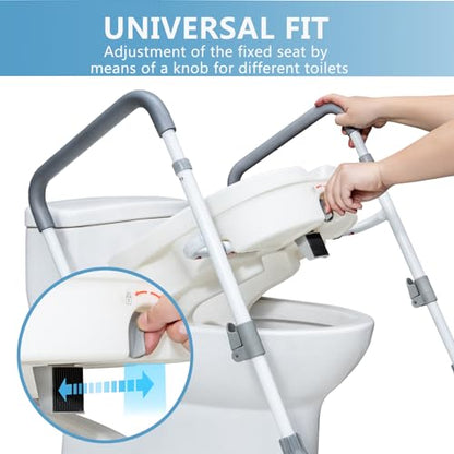 Raised Toilet Seat with Handles for Seniors, 5-inch Rise | Toilet Seat Risers for Seniors with Handles and Padded Arms, Elevated Seat for Handicap, Fits Standard & Elongated Commodes