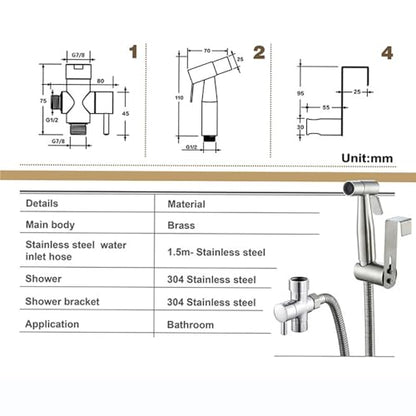 Handheld Toilet Bidet Sprayer for Toilet - 2 Spray Functions for Bathroom Diaper Shower,Premium Stainless Steel Bathroom Bidet Hand-held Toilet Sprinkler (2 Spray Functions)