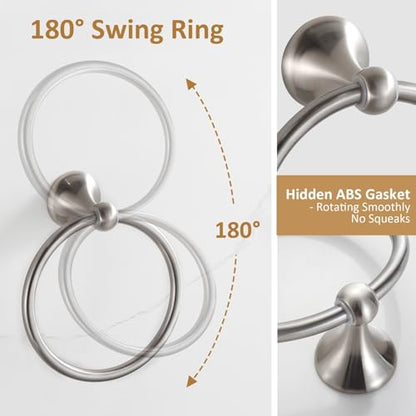 BGL Bathroom Accessories Set, Glossy Stain Nickel Expandable Towel Bar 4-Piece Bathroom Accessory Set Wall Mounted Towel Ring Robe Hook Toilet Paper Holder Towel Holder - color: Glossy Stain Nickel