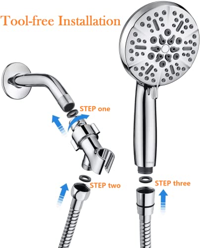 Shower Head with Handheld High Pressure-Full Body Coverage Powerful Rain Showerhead Extra 60" Long Hose and Adjustable Brass Joint Holder- The Perfect Detachable Heads for Bathroom Upgrade - color: Polished Chrome, style: 5 Modes