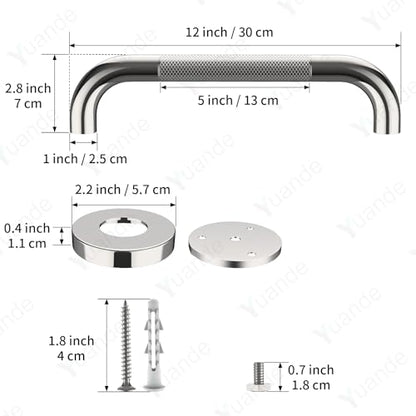 12 Inch Anti Slip Shower Grab Bar,YuanDe Polished Chrome Bath Grab Bar | Stainless Steel Knurled Bathroom Safety Rail,Shower Handrail Support, Handicap Elderly Balance Assist Handles-1" Diameter - color: Chrome, size: 12inch-2Pack