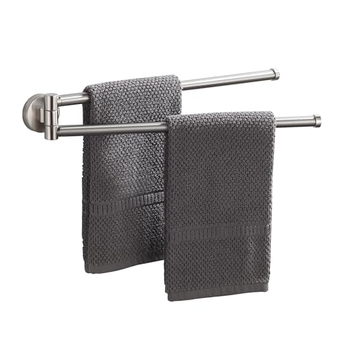 BGL Swivel Towel Bar for Bathroom Brushed Nickel,Swing Out Double Towel Bar 2-Arm Kitchen Wall Mounted Towel Hanger Holder for Bathroom Organizer - color: Brushed Nickel