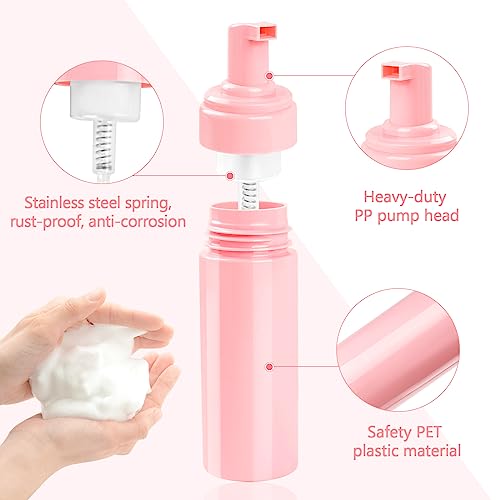 TMLECE 5.1oz/150ml Travel Size Foaming Soap Dispenser Bottles(6 Pack) | Pink BPA-Free PET Material, Foaming Pump, Rich Foam, Leak-Proof Design for Hand Soap, Cleanser & Shampoo, Travel & Home Use - color: Pink, size: H.150ML(5.1OZ),6Pack