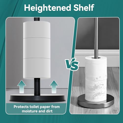 Toilet Paper Holder Stand - Free Standing Toilet Paper Roll Holder for 4 Rolls with Anti-Slip Base Bathroom Organizers and Storage,Black