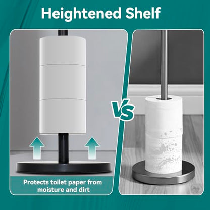 Toilet Paper Holder Stand - Free Standing Toilet Paper Roll Holder for 4 Rolls with Anti-Slip Base Bathroom Organizers and Storage,Black