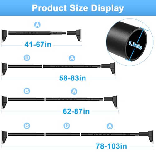 41-103 Inch Tension Curtain Rod, Black | No Drill, Extra Long, Heavy Duty, Renter Friendly Adjustable - color: Black, size: 41-103inch