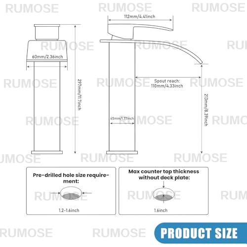 RUMOSE Tall Bathroom Faucet Vessel Sink Faucet with Drain, Brushed Nickel | Modern Single Handle One Hole Bathroom Faucet Waterfall Rv Lavatory Vanity Faucet Mixer Tap, Pop Up Drain, Stainless Steel - color: Brushed Nickel
