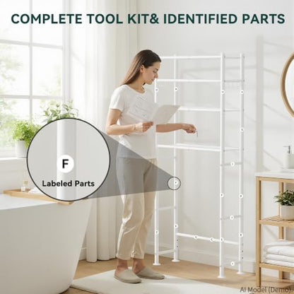 GloTika 4-Tier Over The Toilet Storage Shelves, White | 200lb Total Capacity, Metal Bathroom Organizer with 36" Clearance, Includes Paper Holder & 4 Hooks, Suit for Small Space - color: A-white