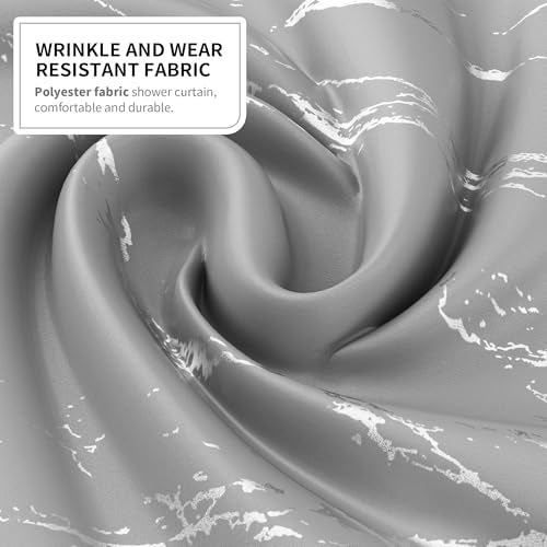 Gray Marble Shower Curtain Set with Silver Metal Hooks, Fabric Shower Curtain for Bathroom, Modern Luxury Bathroom Curtain, Water-Resistant Polyester Bath Curtain, 72 x 72 Inches - color: Silver Gray, size: 72"W x 72"L (Pack of 1)