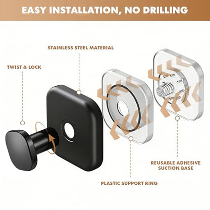 Suction Cup Hooks for Shower,Heavy-duty & No-Drill Waterproof Hook,4 black | Suction cup hooks,removable & reusable; no wall damage,fits smooth surfaces,ideal for towels,robes & loofahs - color: Black