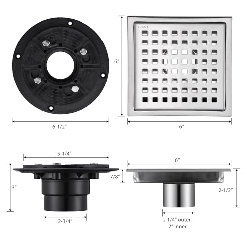 6 in. x 6 in. Stainless Steel Square Shower Floor Drain in Stainless Steel, FD01-6-TB - color: Stainless Steel