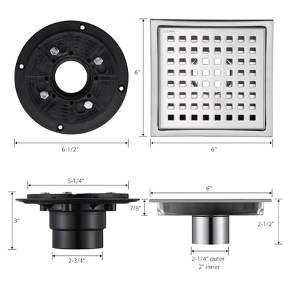 6 in. x 6 in. Stainless Steel Square Shower Floor Drain in Stainless Steel, FD01-6-TB - color: Stainless Steel