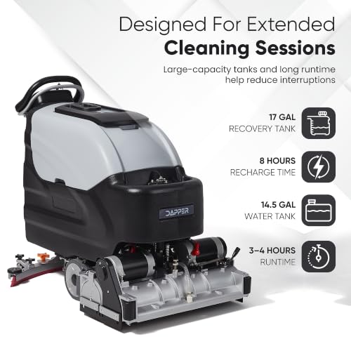 Battery-Powered Sweep & Scrub Commercial Floor Cleaning Machine, 25.5" Cleaning Path, 35" Squeegee, 14.5/17 Gal Tanks, Self-Propelled, 4-Hour Runtime, 2-Year Warranty