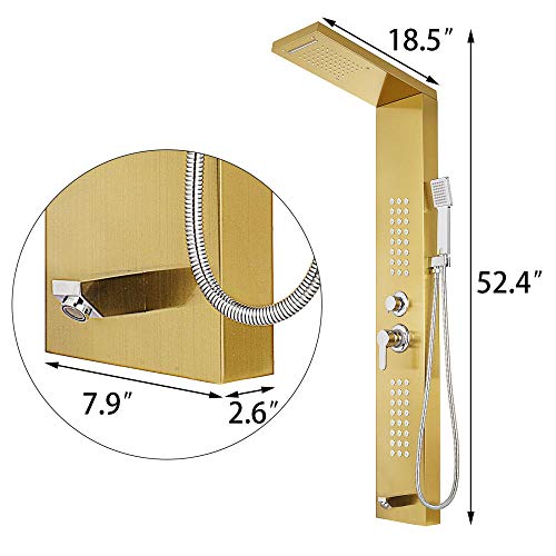 Rainfall Shower Panel Tower Stainless Steel Multi-Function Shower Panel System with Body Massage Jets Tub Resort