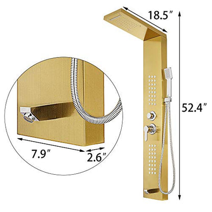 Rainfall Shower Panel Tower Stainless Steel Multi-Function Shower Panel System with Body Massage Jets Tub Resort