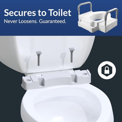 Bemis Rise 4.5" Raised Toilet Seat with Support Handles, Hinges Never Loosen, Fits Round and Elongated - style: Raised Seat with Handles