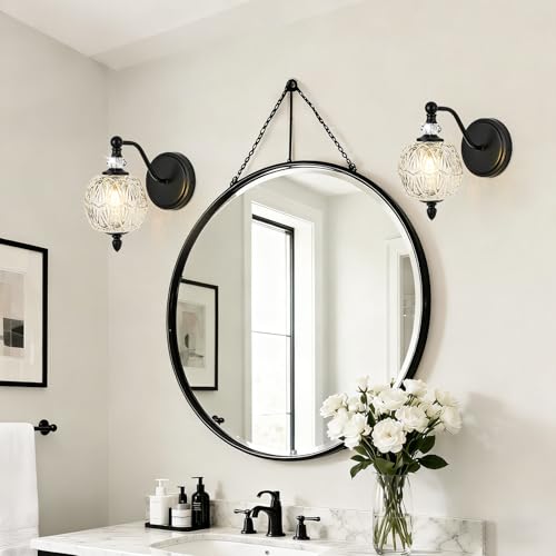 1 Piece Matte Black Wall Sconce, 1-Light Mid Century Farmhouse Style Wall Sconce with Globe Glass Shade, Retro Light for Bathroom, Bedroom, Living Room, Powder Room - color: Black, size: 1 Light
