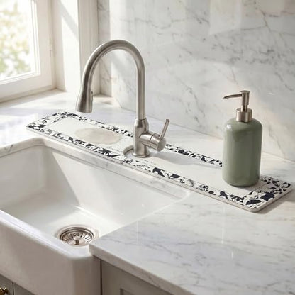 Faucet Mat for Kitchen Sink Splash Guard, Kitchen Sink Mat, Floral Stone Drying Mat for Kitchen Counter 23.6*3.9 inch Beige