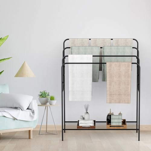 44" Extra Large Free Standing Towel Rack,4 Tier Outdoor Pool Towel Holder | Versatile Blanket and Quilt Rack Stand for Living Room, Bathroom, Bedroom, Beach, Hot Tub, Gym and Pool Area Outside - size: 4 Tier-Standard