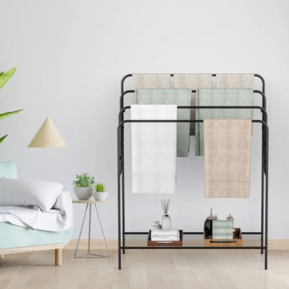 44" Extra Large Free Standing Towel Rack,4 Tier Outdoor Pool Towel Holder | Versatile Blanket and Quilt Rack Stand for Living Room, Bathroom, Bedroom, Beach, Hot Tub, Gym and Pool Area Outside - size: 4 Tier-Standard