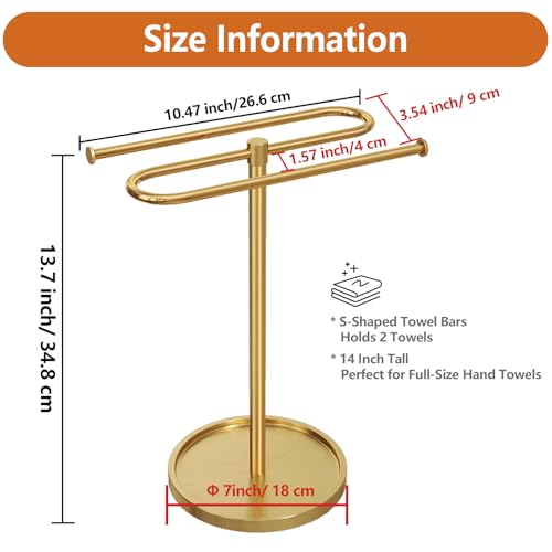 Bethom Bathroom Hand Towel Holder Stand Gold, S-Shape Kitchen Towel Rack | Stainless Steel Countertop Towel Standing Bar, Holds 2 Hand Towels - color: Gold