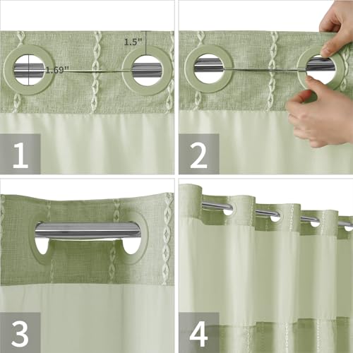 eachope No Hook Stall Shower Curtain with Snap-in Fabric Liner - 54x80 Heavy-Duty Linen Textured Striped Design,Narrow Rustic Modern Farmhouse Bohemian Bathroom Curtain,Water-Repellent,Sage Green - color: Sage Green, size: 54"W x 80"L (Pack of 1)