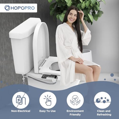 HOPOPRO Bidet Attachment for Toilet, Non-Electric Bidet Ultra-Slim Dual Nozzle (Feminine/Rear Wash), Cold Water Bidets Sprayer for Existing Toilets with Adjustable Pressure Control 1-Min Install