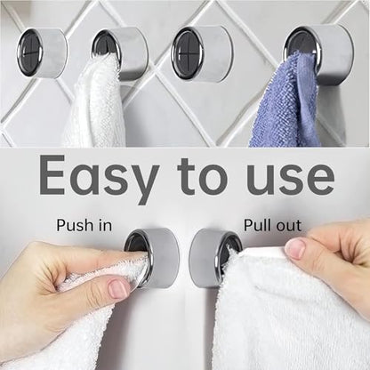 4-Pack Round Adhesive Towel Hooks for Kitchen & Bathroom – No-Drill Push Towel Holder for Hand Towels, Dish Towels, Tea – Self Adhesive Wall Hooks, Black