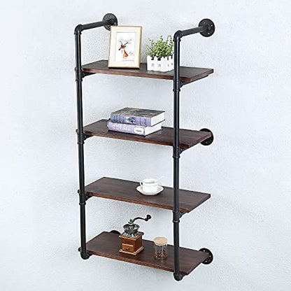 Industrial Pipe Shelves With Wood Planks,Rustic Pipe Shelving Wall Shelf | Metal Pipe Solid Pine Wood,Easy to Assemble,Wooden Board Thickness 0.78 In,For Bar Farmhouse Kitchen Office Bathroom,Bedroom - color: 4-layer, size: 24in