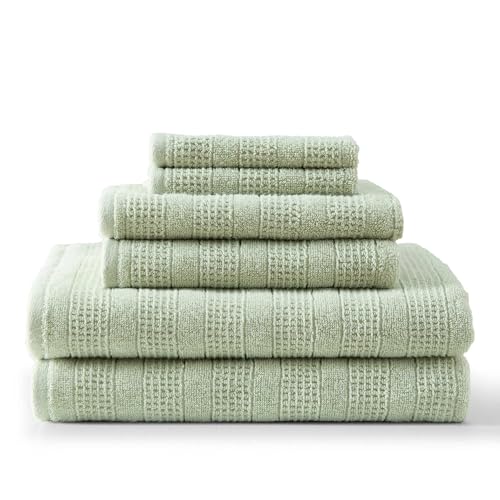 Martha Stewart - Bath Towels, Soft & Absorbent 100% Cotton Towels, Solid 500 GSM, 6-Piece Bathroom Towel Set with Textured Weave (Bedford Cottage Green) - color: Bedford Cottage Green