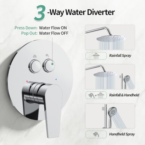 SR SUN RISE Rain Shower Faucet Set - 10 Inch Rain Shower Head with Handheld & Slide Bar Combo Set - Bathroom Wall Mounted Shower Faucet with Valve - Polished Chrome - color: Polished Chrome