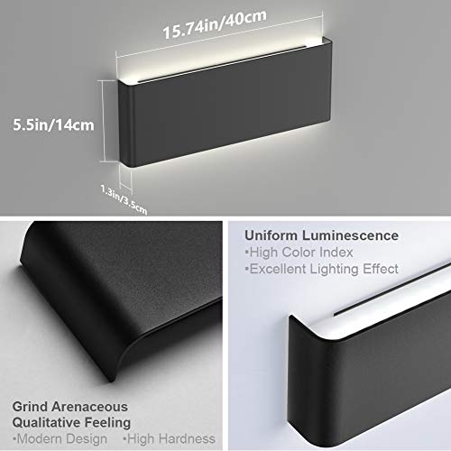 Aipsun 15.8in Black Modern Vanity Light Up and Down LED Vanity Light for Bathroom Wall Lighting Fixtures (White Light 5000K) - color: White Light Black, size: 15.8 inch, style: 5000K
