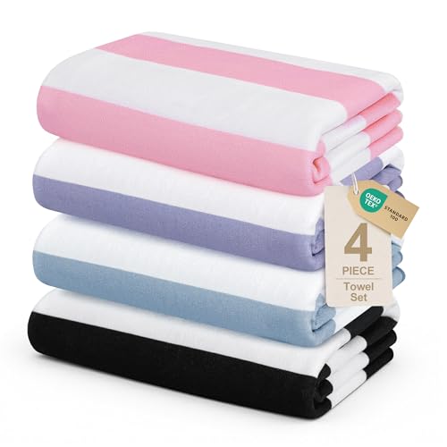 4 Pack Beach Towels Stripe Microfiber Beach Towel Sand Free Quick Dry Swim Pool Towels for Adult, 30'' x 60'' Lightweight Travel Bath Towel, Camping | Ultra-Portable, Multi-Functional, Color - color: Color